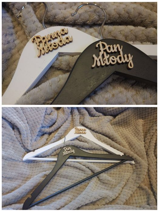 Ślubne wieszaki drewniane 2szt.