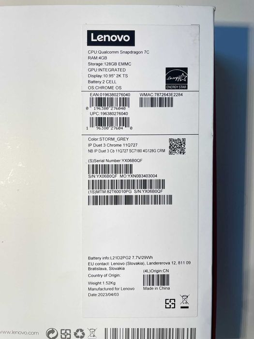 Lenovo IdeaPad Duet 3 Chromebook 11" + Caneta USI 2 + Capa - Como Novo