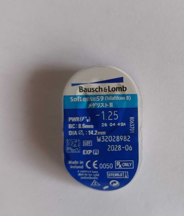 Lentes mensais -  Bausch &Lomb -1.25