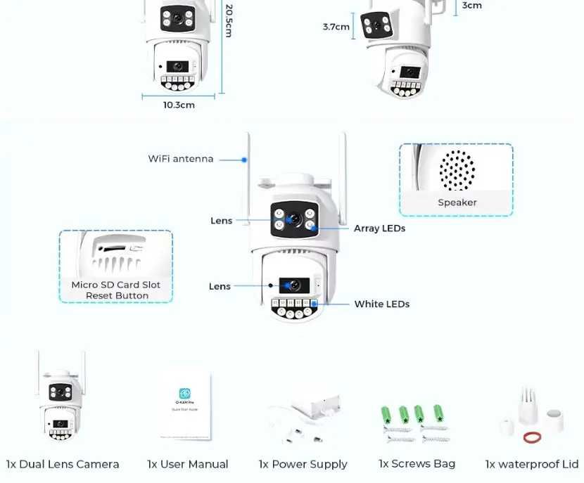 Вулична WiFi IP камера 10MP 5K BESDER A20 відеоспостереження ,2 лінзи
