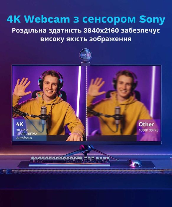 Оновлена версія Webcam EMEET S600 4K 60FPS Sony | Вебкамера для стріму OBS YouTube TikTok