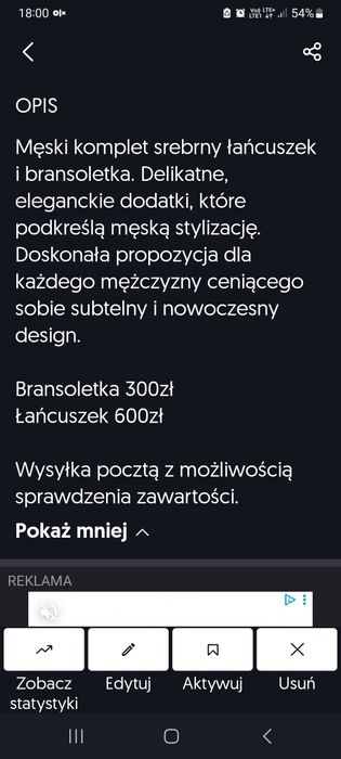 Łańcuszek srebro męski
