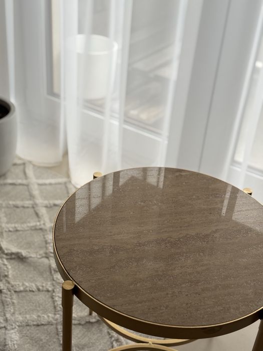 Stolik kawowy- kamienny blat- trawertyn - okrągły stolik do salonu