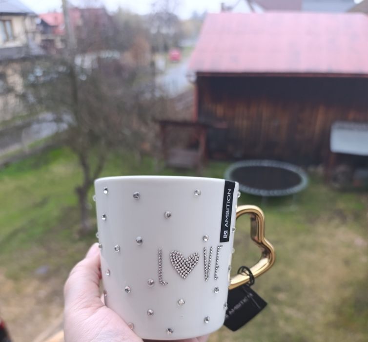 Piękny Kubek Ambition Love. Porcelana. Inkrustowany.Hand Made