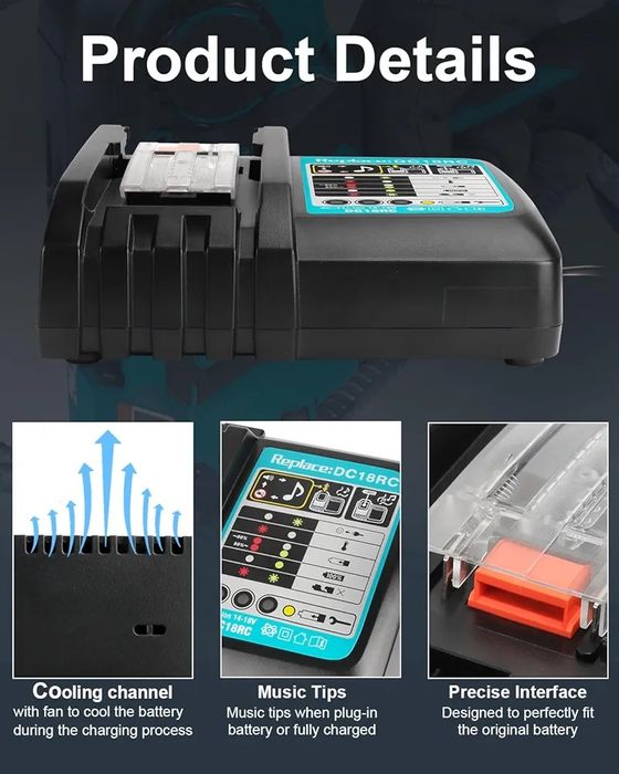 18RC Carregador rápido para Makita 14,4 V / 18 V BL1415 BL1420 BL1815