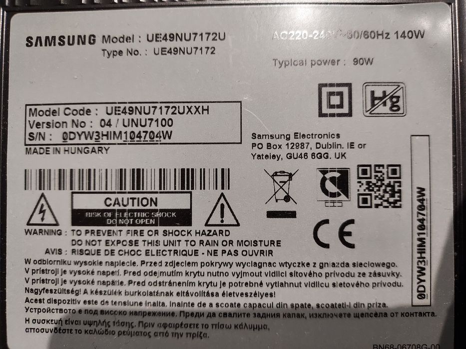 Płyta główna, zasilacza plus głośniki smart TV Samsung UE49NU7172U sma