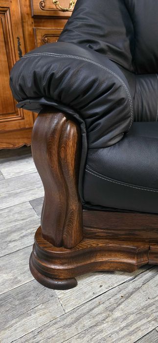 Skórzana Kanapa Na Dębowym Stelażu / Nowa Tapicerka / Skóra Naturalna