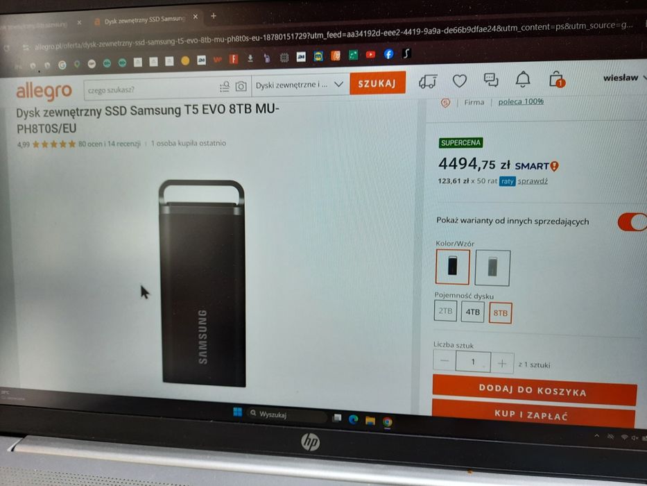 Dysk zewnętrzny,8tb.samsung T5 EVO,usb-c 3.2.Gwarancja