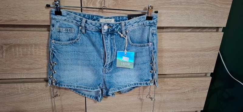 Jeansowe krótkie spodenki szorty wysoki stan 40/L nowe