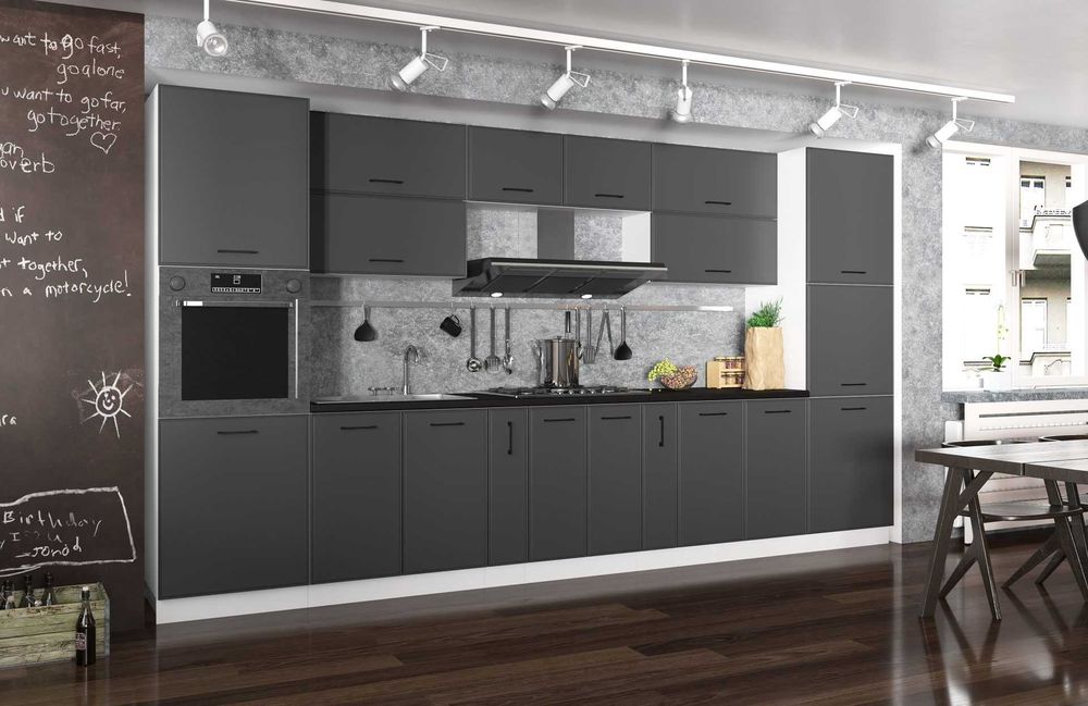 Фабричні кухні 8287м/п Фасад МДФ фарба сірий білий Безкоштовний проєкт