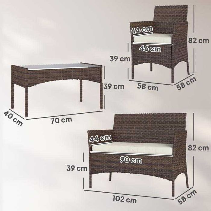 Conjunto de Jardim em Vime com Almofadas – 4 Peças