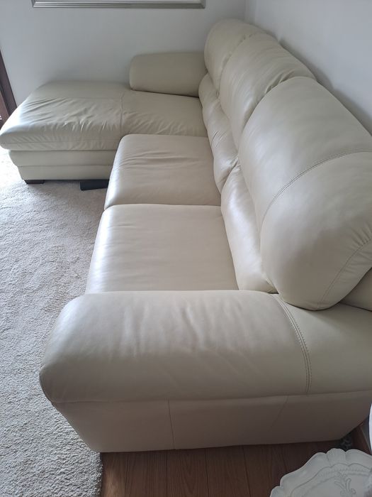 Sofá com chaise long 100% pele