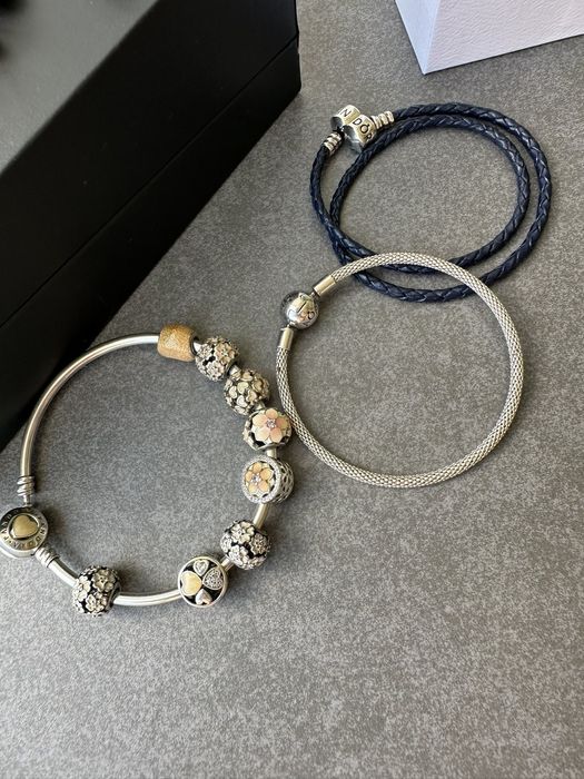 Pandora оригинал, браслет, серьги, шармы, пандора, серебро золото