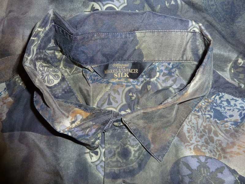 Camisa nova pura seda padronizada Marks & Spencer 4 / L