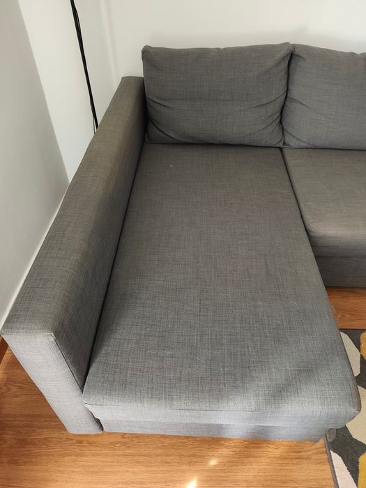 Sofá com Chaise Longue, Sofá-Cama e Arrumação – Cinzento