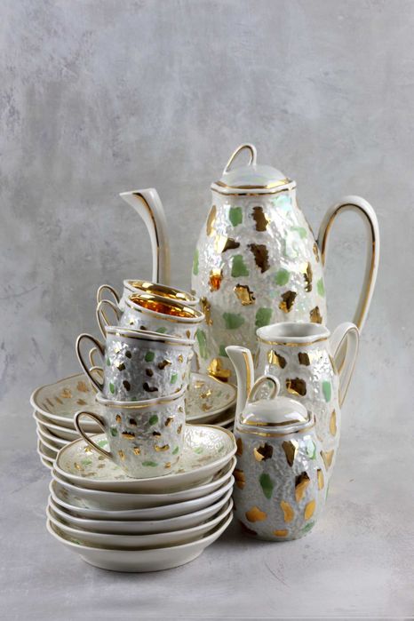 Ceramiczny serwis Domino Steatyt Buksowicz ceramika prl vintage