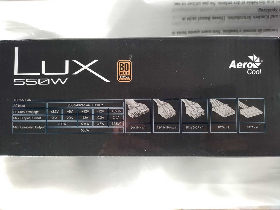 Fonte de alimentação Aerocool Lux 550W Bronze nova