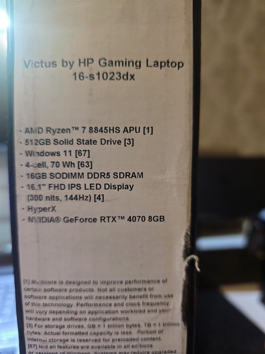 HP VICTUS, Ryzen 7 8845HS, RTX 4070, RAM 16, SSD 512GB