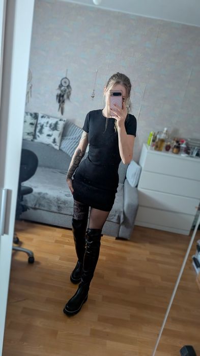 Nowa damska czarna krótka sukienka mini obcisła S 35 bawełniana