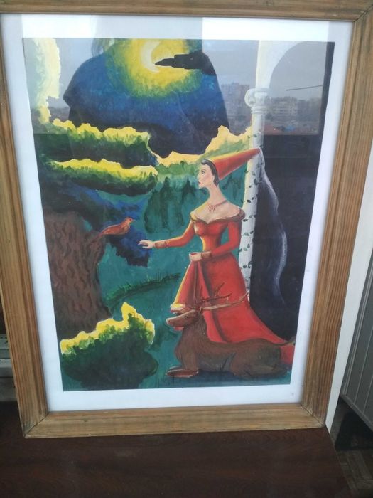 Шикaрнaя кaртинa с тяжелой  деревянной рaмкoй пoд стеклом 49 нa 65 см.