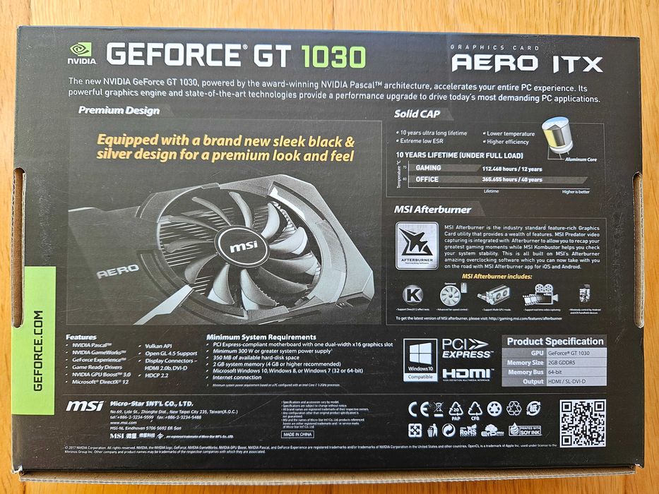 MSI GeForce GT 1030 Aero ITX Graphics Card, NVIDIA, 2GB GDDR564550508461571121