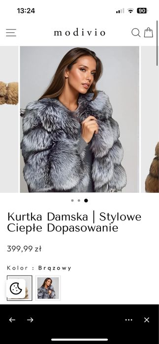 Szara damska krótka futrzana kurtka