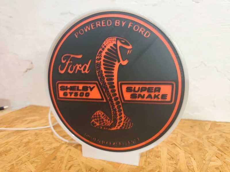 Lightbox Luminaria decorativa Ford Shelby GT500 Super Snake cx branca