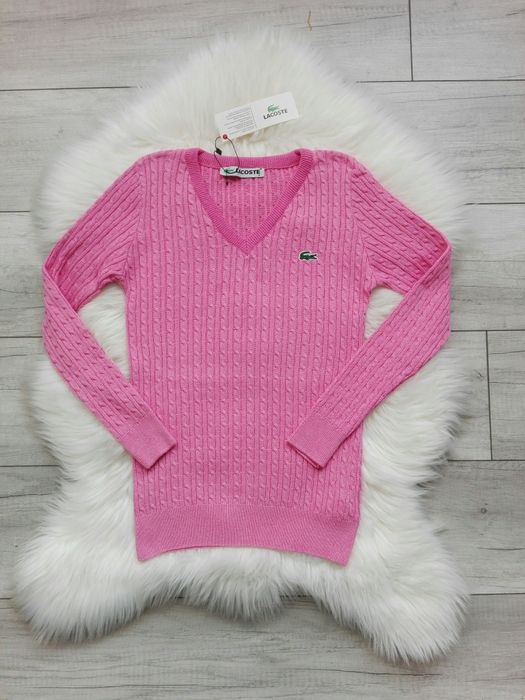 Lacoste różowy sweterek warkocz sweter rozm s