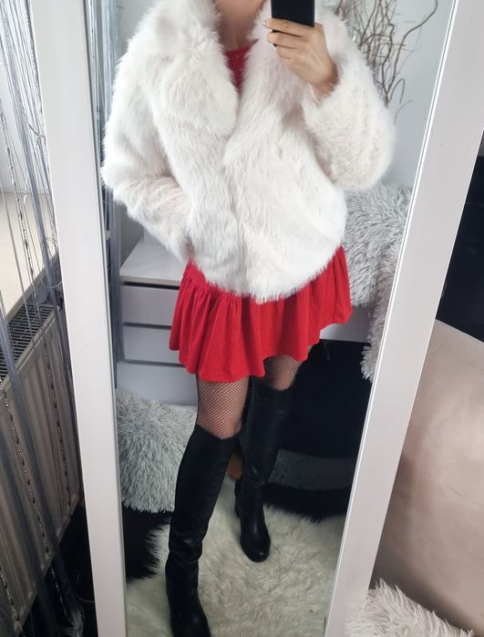 Kożuszek kurtka zimowa futerko damskie białe nowe M