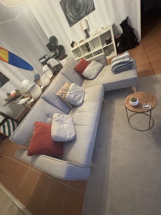 Sofá-cama Chaise Longue de 4 Lugares em Tecido Cupal