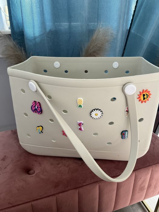Duża torebka kremowa na zakupy na plażę