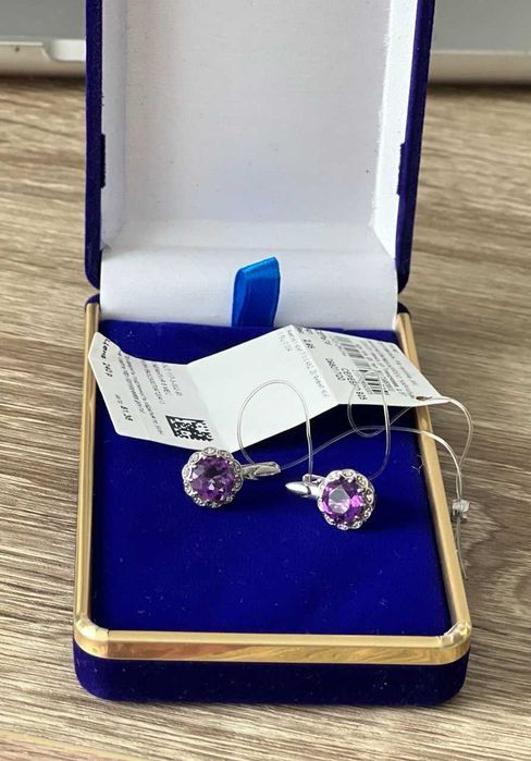 Srebrne kolczyki z naturalnym ametystem, próba 925