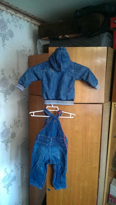 Детский Джинсовый комбинезон + Джинсовая куртка тёпленькая F&F 86см.