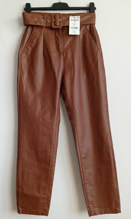 Brązowe spodnie z wysokim stanem i paskiem | Rozmiar 8R / EUR 36