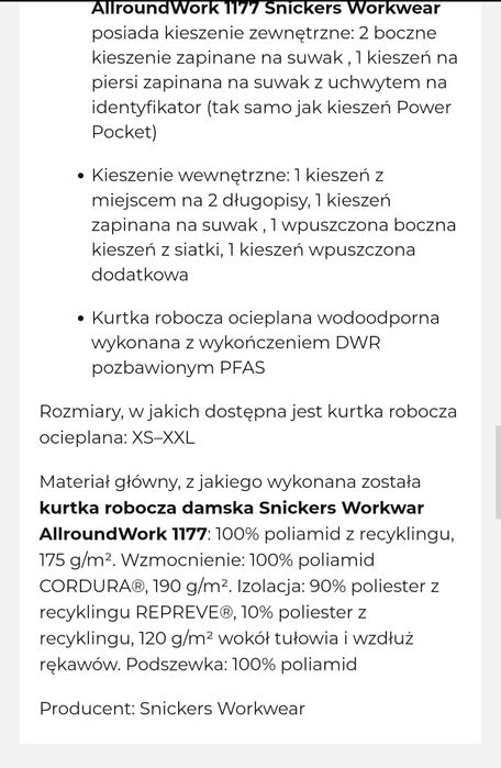 Kurtka Snickers S nowa DAMSKA