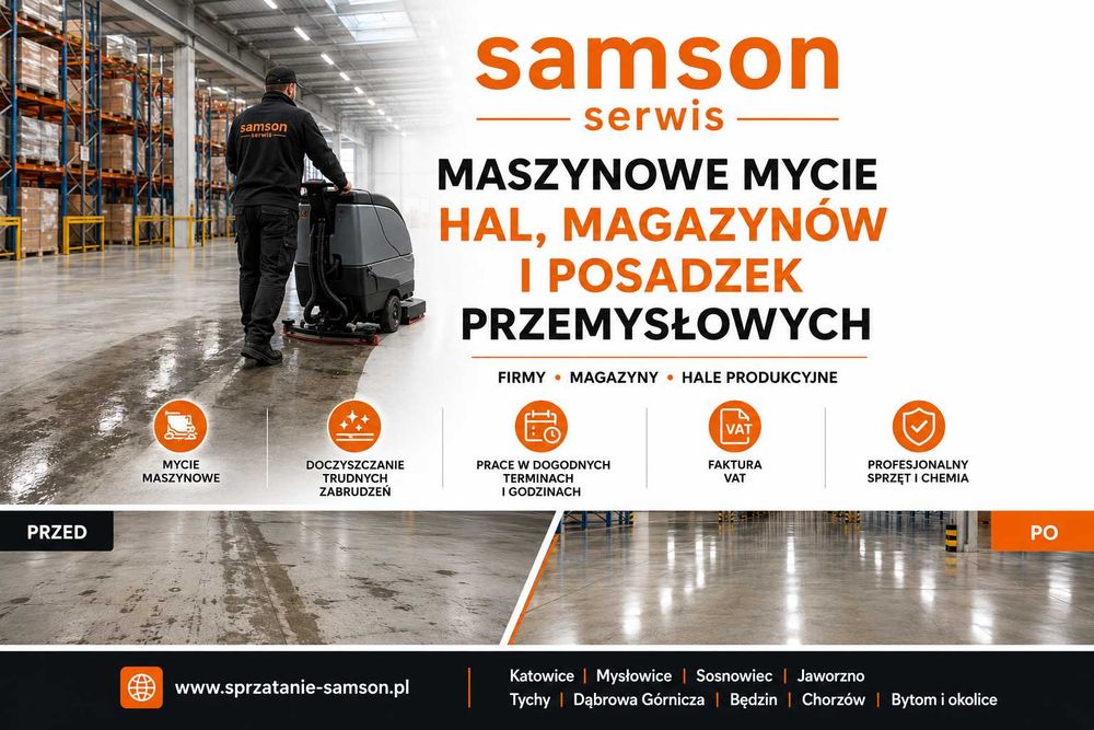 Maszynowe mycie hal i magazynów | Gliwice i Śląskie | posadzki przemysłowe, szorowarka, szorowarki, doczyszczanie, mycie maszynowe, sprzątanie hal