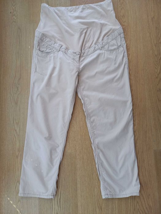 44 H&M MAMA 7/8 ciążowe spodnie beżowe proste nogawki slim