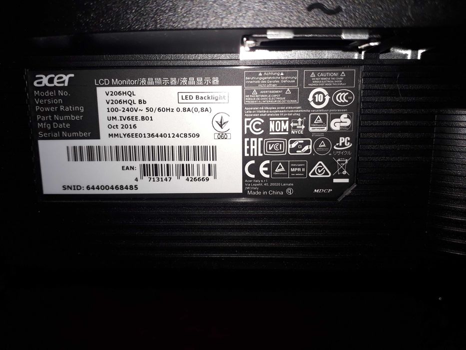 Монітор 19.5" Acer V206HQL