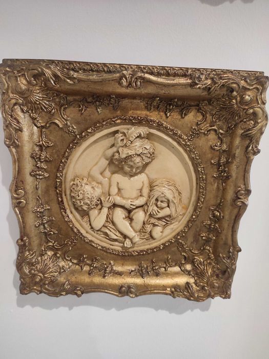 Quadro conjunto de dois quadros moldura folha de ouro mármore de pedra
