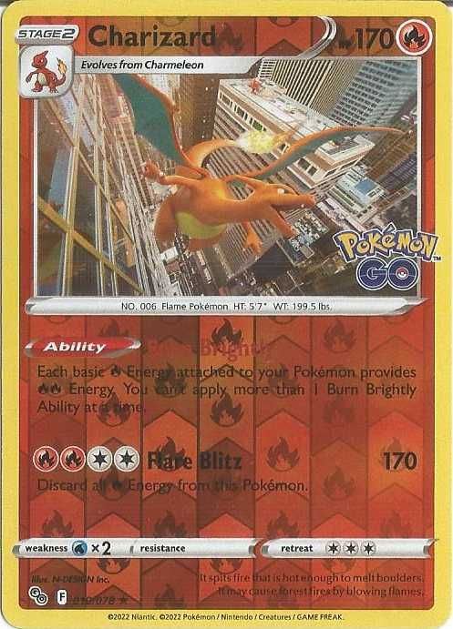 Karta POKEMON Charizard (PGO 010) Pokémon GO Reverse HOLO