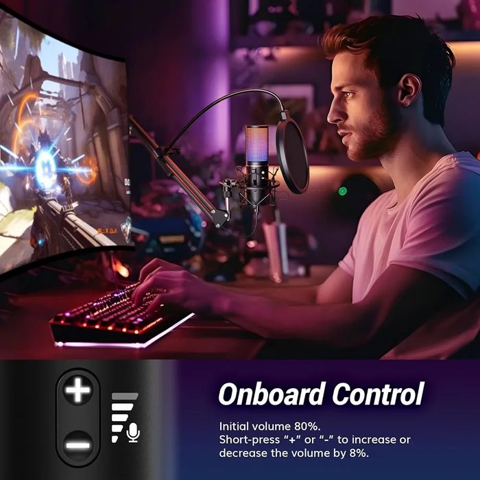 Mikrofon do Gier RGB TONOR Q9S z Wysięgnikiem USB