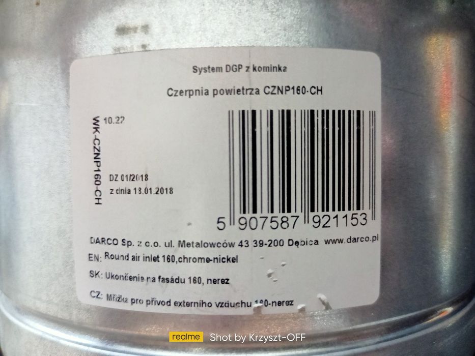 Nowa wyrzutnia / czerpnia powietrza DARCO - 160 mm, chromoniklowana.