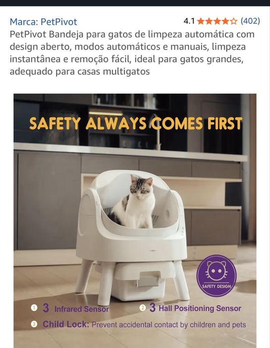 Caixa de areia automática para gatos Pet Pivot - nova com fatura