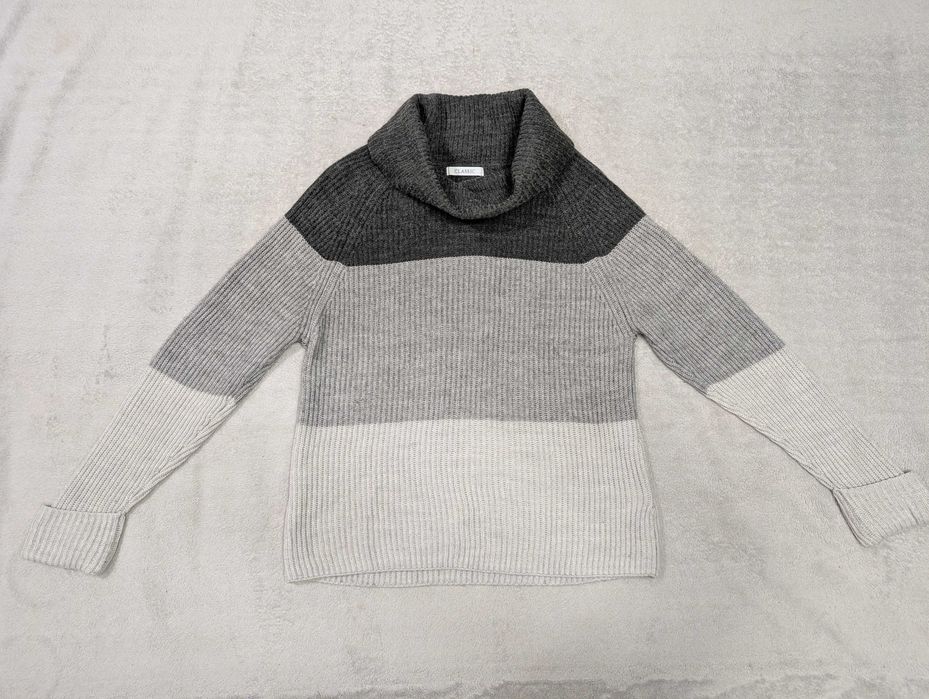 Szary elegancki wełniany sweter golf w paski pasy M&S 40 jak nowy