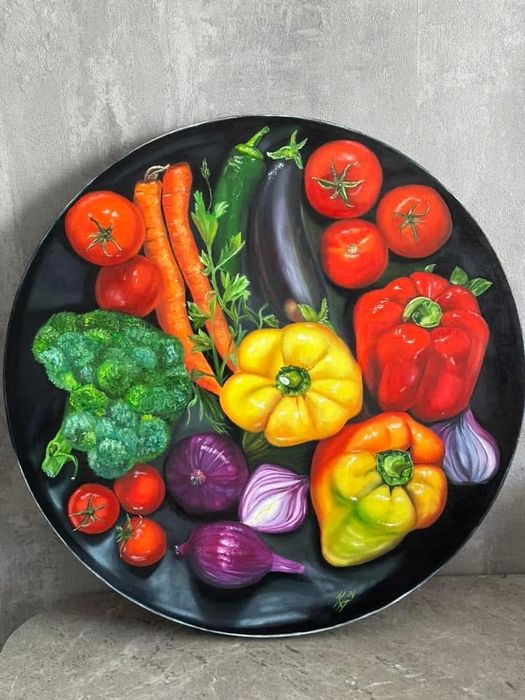 Картина олією « Овочева тарілка», натюрморт, овочі, картина з овочами
