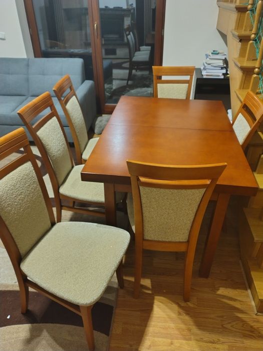 Stół + 6 krzeseł buk  85- 125/225 cm