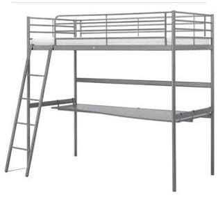 Cama Alta / Beliche Superior IKEA SVÄRTA (Cinza/Prata) com Tampo Secretária (Modelo descontinuado)