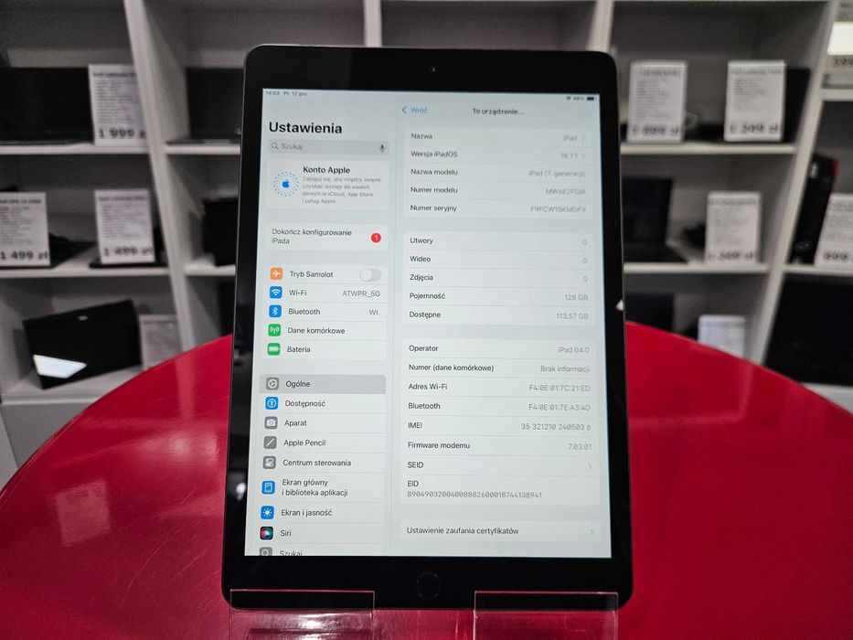 Apple iPad A2198 G7 10,2" G7 128GB LTE Bateria 7h na YT FV23% Raty 0%