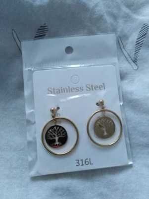 Kolczyki ze stali nierdzewnej koła z kształtem drzewka