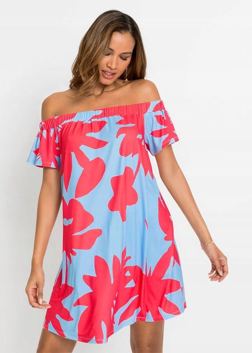 Luźna sukienka carmen z nadrukiem r.36/38